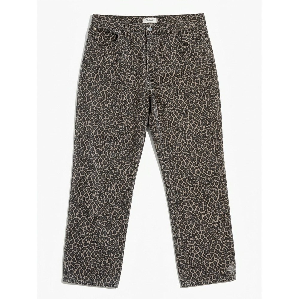 Madewell The Longline Straight Jean Leopard Print Denim Button Fly Size 31